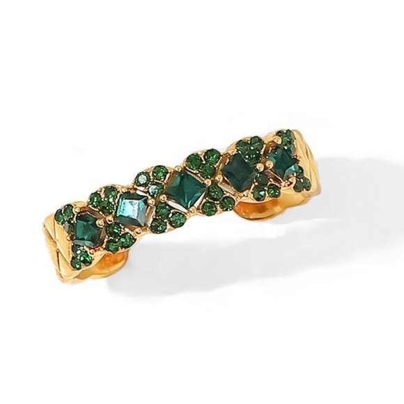 Green Zircon Lattice Texture Flower Ring 18K Gold Adjustable‎ - Picture 3 of 7